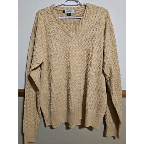 Tuttle Golf Collection Men's Large Silk Cotton Sweater Yellow Cable Knit - Picture 1 of 5